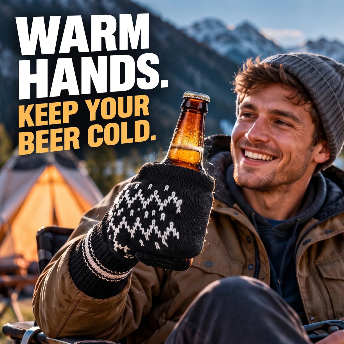 50% OFF 💥Beer Mitten Gloves, Knit Stitched Drink Mitt Holder for White Elephant Gag Gift Tailgating Idea