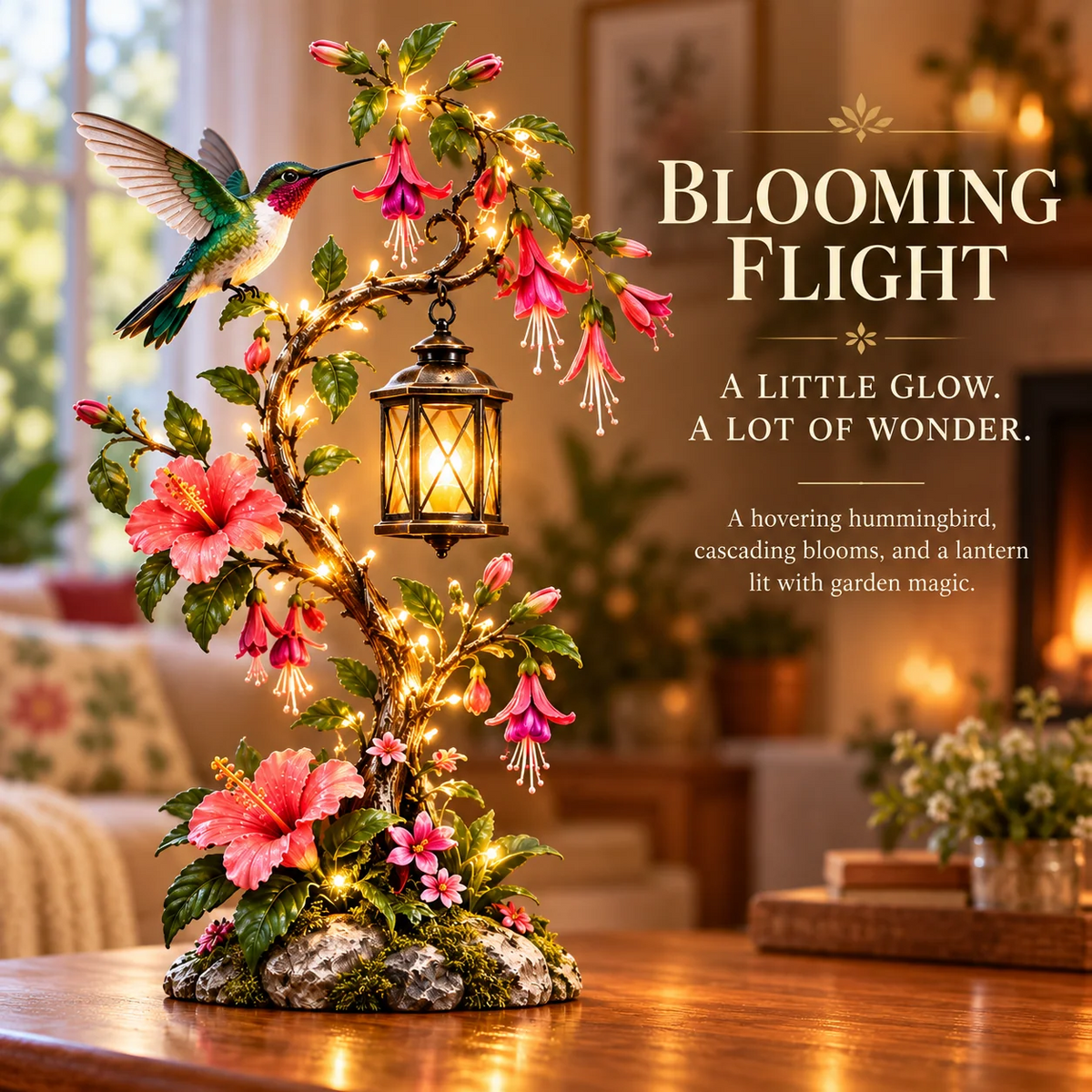 🌺 Hummingbird Garden Lantern Light | Lighted Floral Table Decor