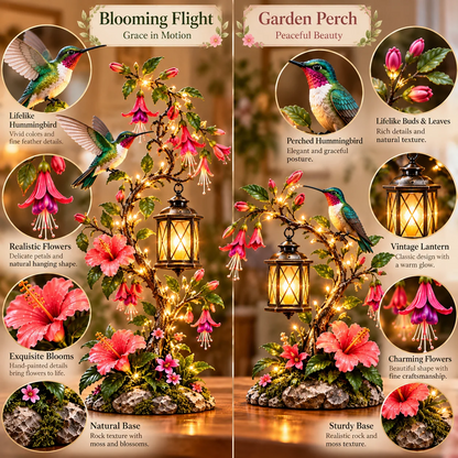 🌺 Hummingbird Garden Lantern Light | Lighted Floral Table Decor