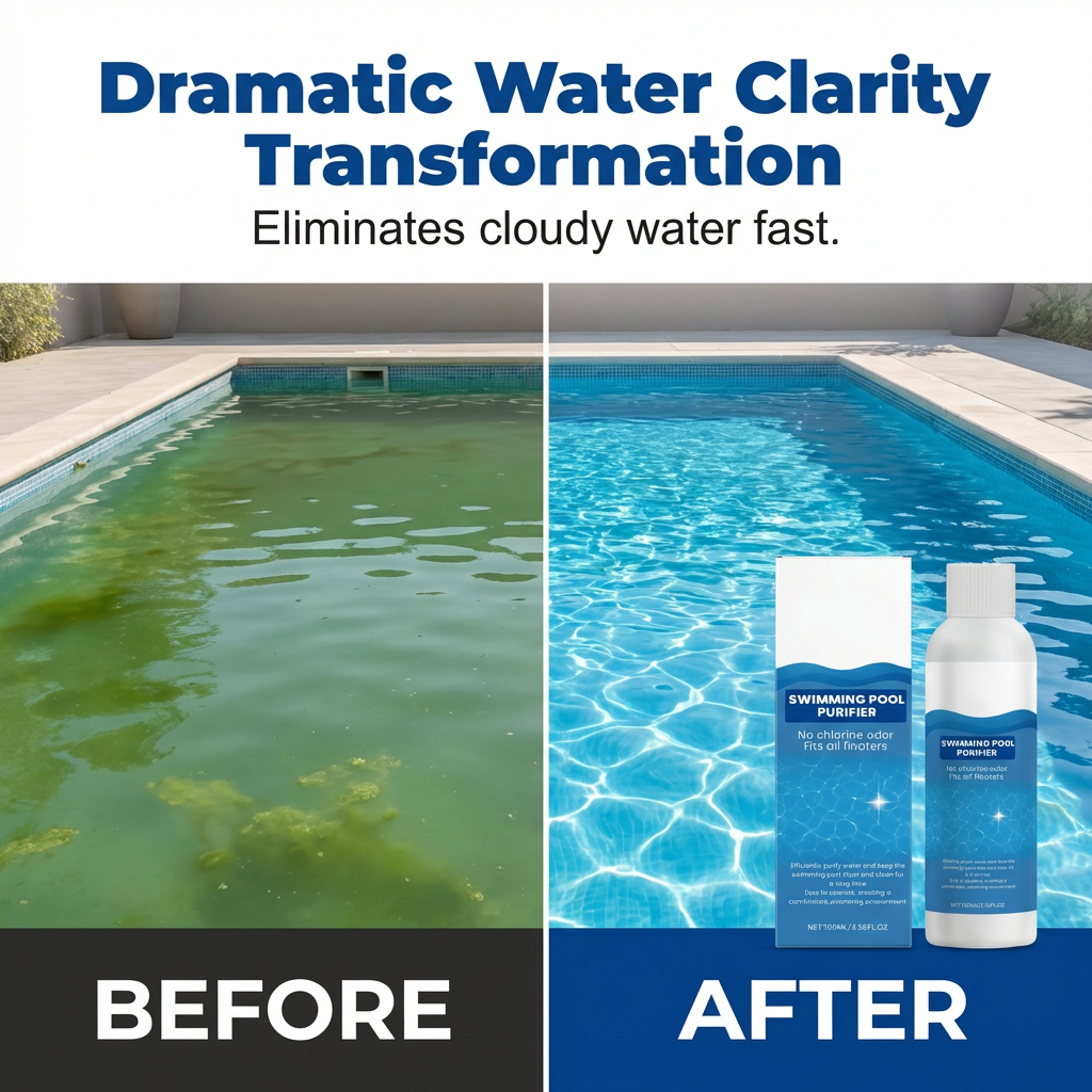 💧 Purifying liquid for pools – crystal-clear water, effortlessly! ✨ Say goodbye to green water and harsh chemicals – enjoy healthy, natural swimming every time. 🏊‍♂️💙