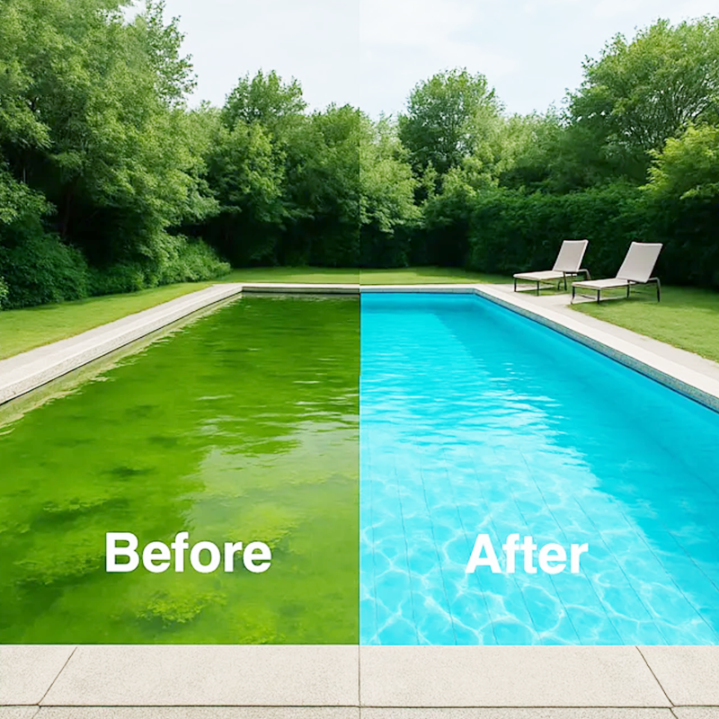 💧 Purifying liquid for pools – crystal-clear water, effortlessly! ✨ Say goodbye to green water and harsh chemicals – enjoy healthy, natural swimming every time. 🏊‍♂️💙