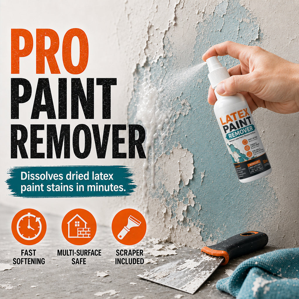 🏠 NU 50% KORTING! Multi-Oppervlak Latex Verfverwijderaar Spray – Snelwerkende Verfstripper, Lost Gedroogde Latexvlekken Op In Minuten, Verfverwijderaar met Schraper voor Renovatie & Reparatie