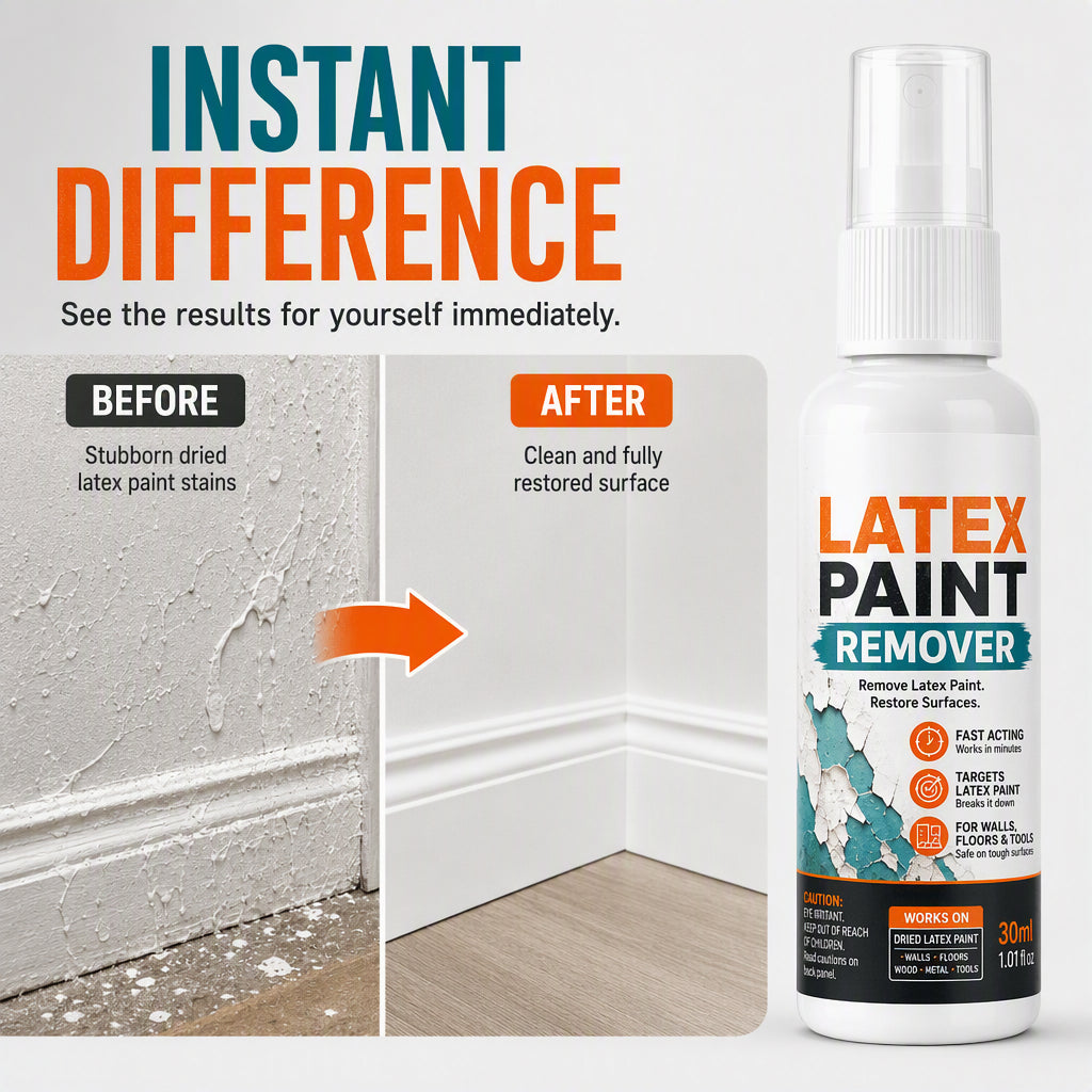 🏠 NU 50% KORTING! Multi-Oppervlak Latex Verfverwijderaar Spray – Snelwerkende Verfstripper, Lost Gedroogde Latexvlekken Op In Minuten, Verfverwijderaar met Schraper voor Renovatie & Reparatie