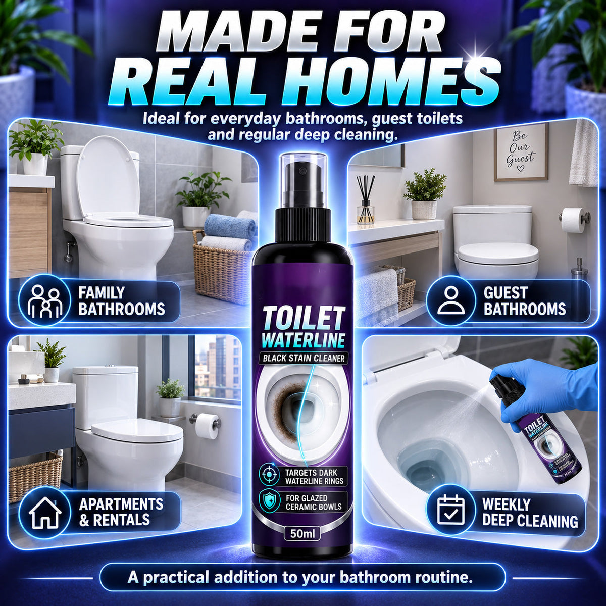 🚽 Toilet Bowl Cleaner – Targets Waterline Stains & Limescale❄️