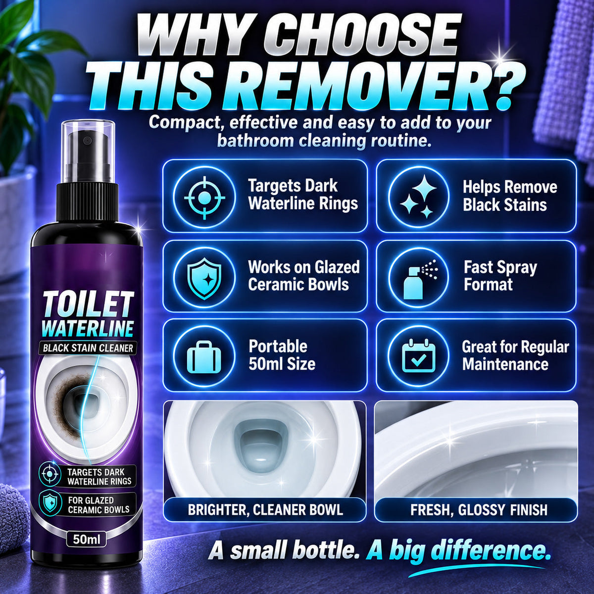 🚽 Toilet Bowl Cleaner – Targets Waterline Stains & Limescale❄️