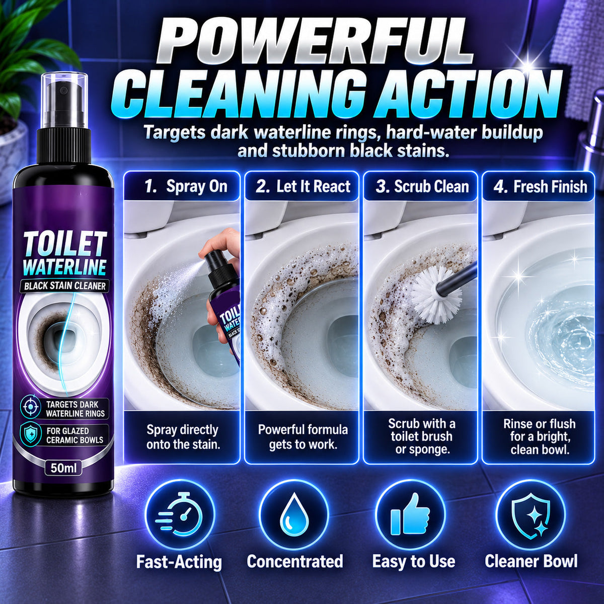 🚽 Toilet Bowl Cleaner – Targets Waterline Stains & Limescale❄️