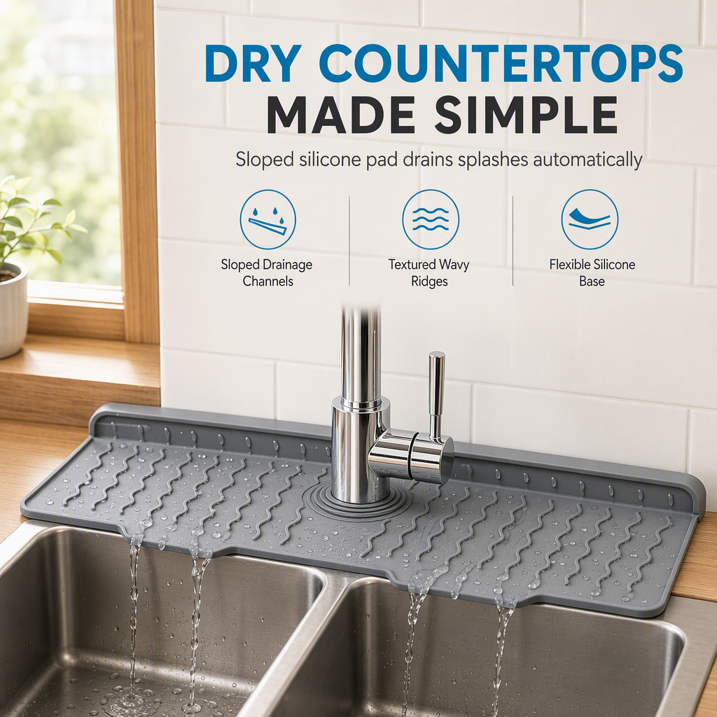 🎁2026 New Arrivals 50% OFF💥Silicone Faucet Splash Guard Mat — Drain Fast, Cuttable🧽