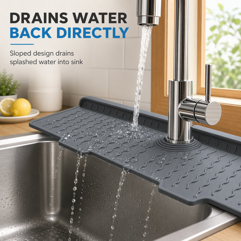 🎁2026 New Arrivals 50% OFF💥Silicone Faucet Splash Guard Mat — Drain Fast, Cuttable🧽