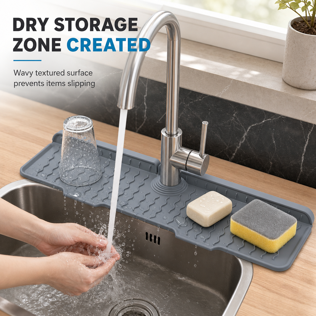 🎁2026 New Arrivals 50% OFF💥Silicone Faucet Splash Guard Mat — Drain Fast, Cuttable🧽