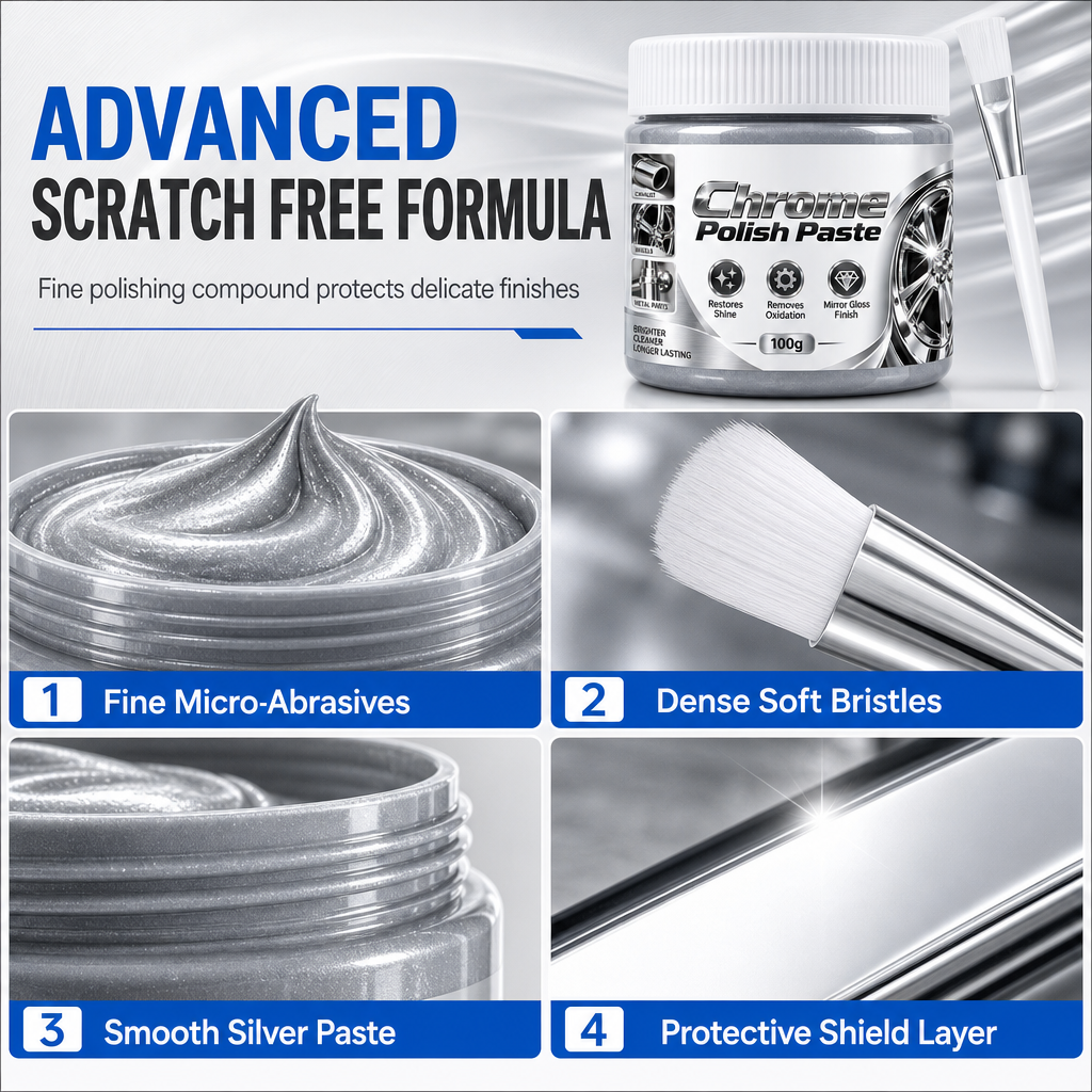 Restore Mirror Shine Instantly! Scratch-Free Chrome Polish Paste