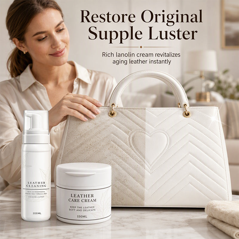 👜 LIMITED-TIME 50% OFF! ✨ Professional Leather Cleaner & Nourishing Care Cream Set – 2-Step Spa Treatment, For Bags Shoes & Car Seats 🧴