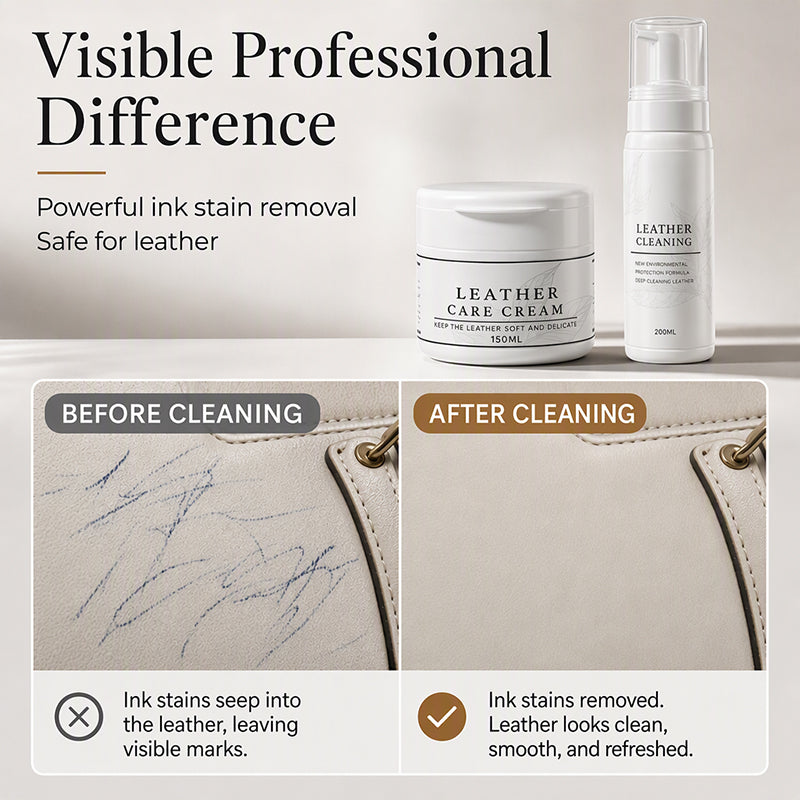👜 LIMITED-TIME 50% OFF! ✨ Professional Leather Cleaner & Nourishing Care Cream Set – 2-Step Spa Treatment, For Bags Shoes & Car Seats 🧴
