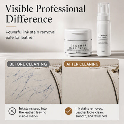 👜 LIMITED-TIME 50% OFF! ✨ Professional Leather Cleaner & Nourishing Care Cream Set – 2-Step Spa Treatment, For Bags Shoes & Car Seats 🧴