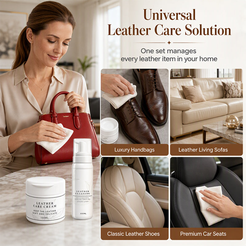 👜 LIMITED-TIME 50% OFF! ✨ Professional Leather Cleaner & Nourishing Care Cream Set – 2-Step Spa Treatment, For Bags Shoes & Car Seats 🧴
