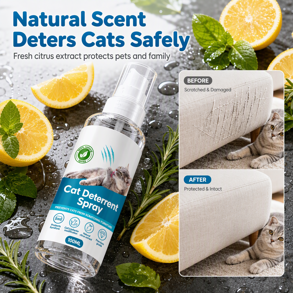 🐱 LIMITED-TIME 50% OFF! ✨ Citrus Cat Scratch Deterrent Spray – 100ml, Stop Cats Scratching Furniture 🧴