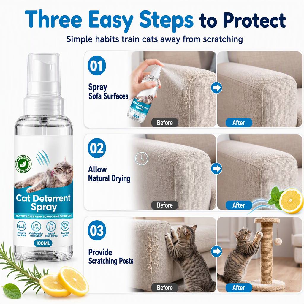 🐱 LIMITED-TIME 50% OFF! ✨ Citrus Cat Scratch Deterrent Spray – 100ml, Stop Cats Scratching Furniture 🧴