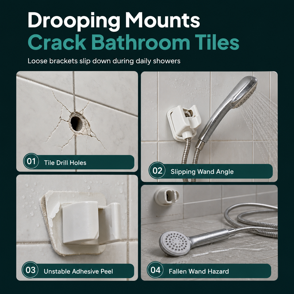 🚿 No-Drill Shower Head Holder – Flexible Arm & Adjustable Angles❄️