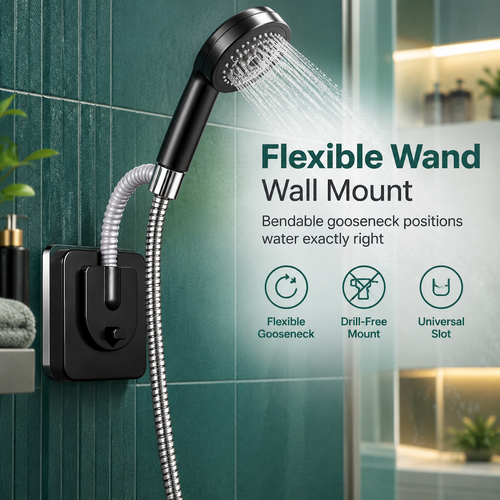 🚿 No-Drill Shower Head Holder – Flexible Arm & Adjustable Angles❄️