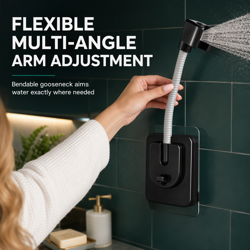 🚿 No-Drill Shower Head Holder – Flexible Arm & Adjustable Angles❄️