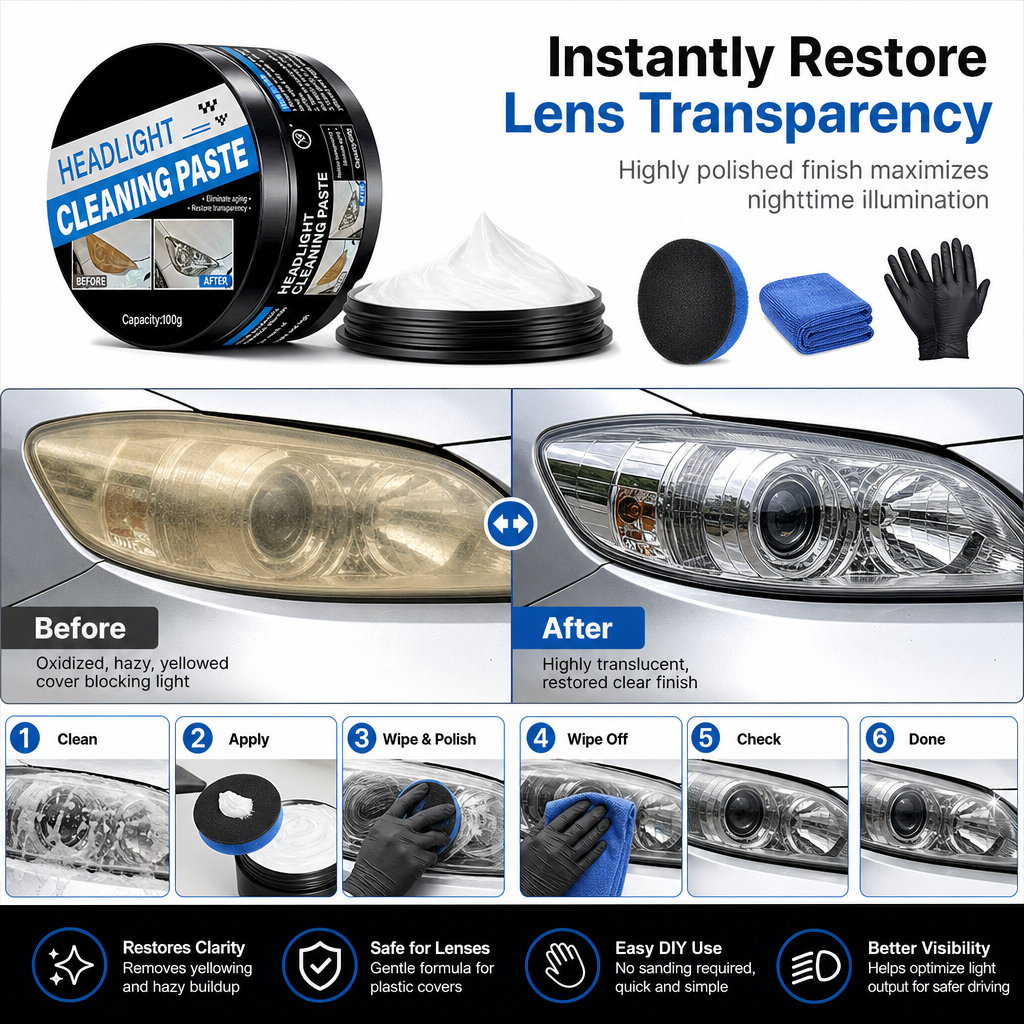 🚗Car Headlight Restoration Paste and Polishing Cream for Removing Oxidation Yellowing and Haziness⏳